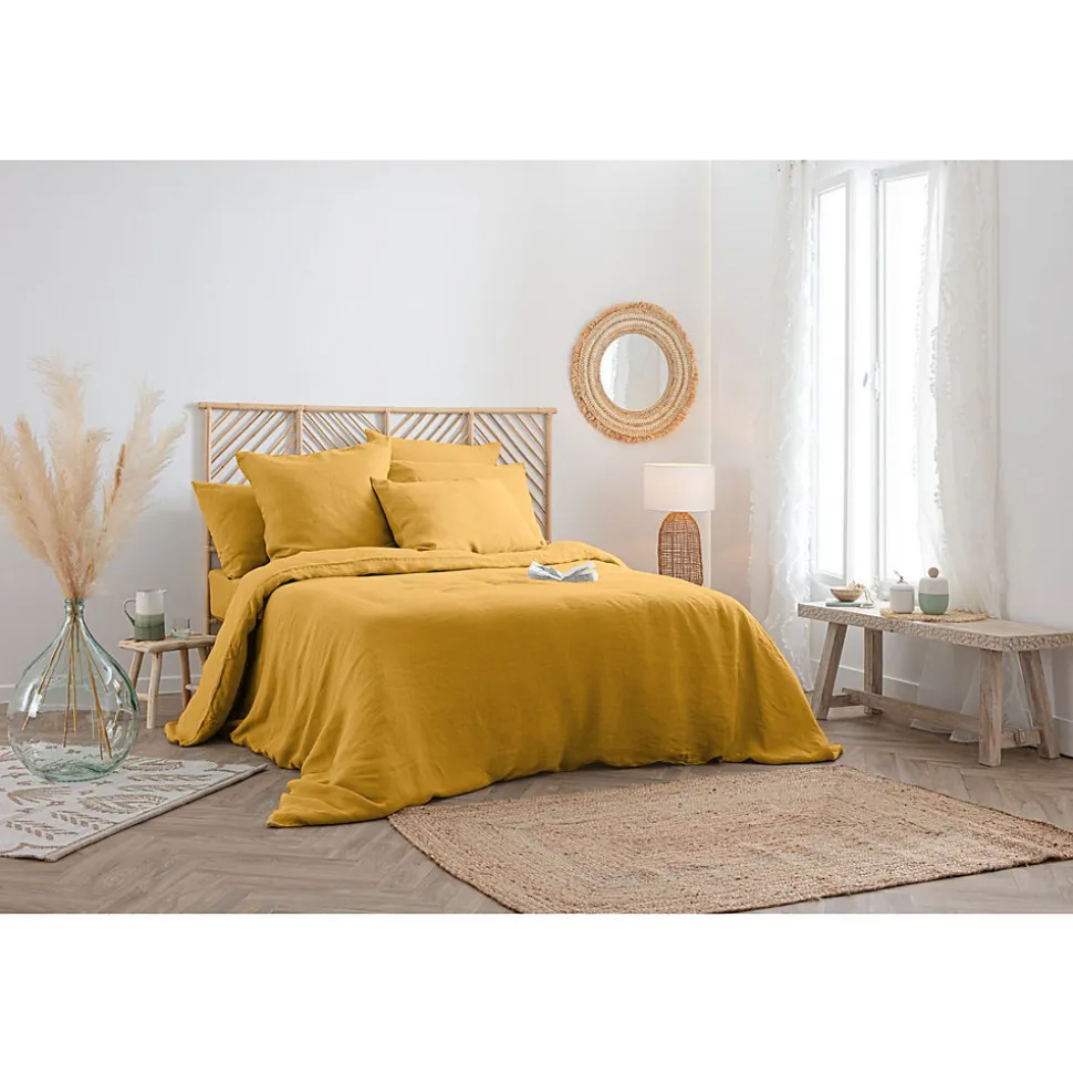 Housse de couette Linah - jaune ocre - lin lavé 240x220 cm - Atmosphera