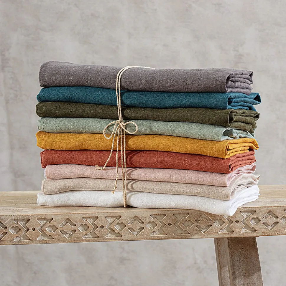 Housse de couette Linah - jaune ocre - lin lavé 260x240 cm - Atmosphera