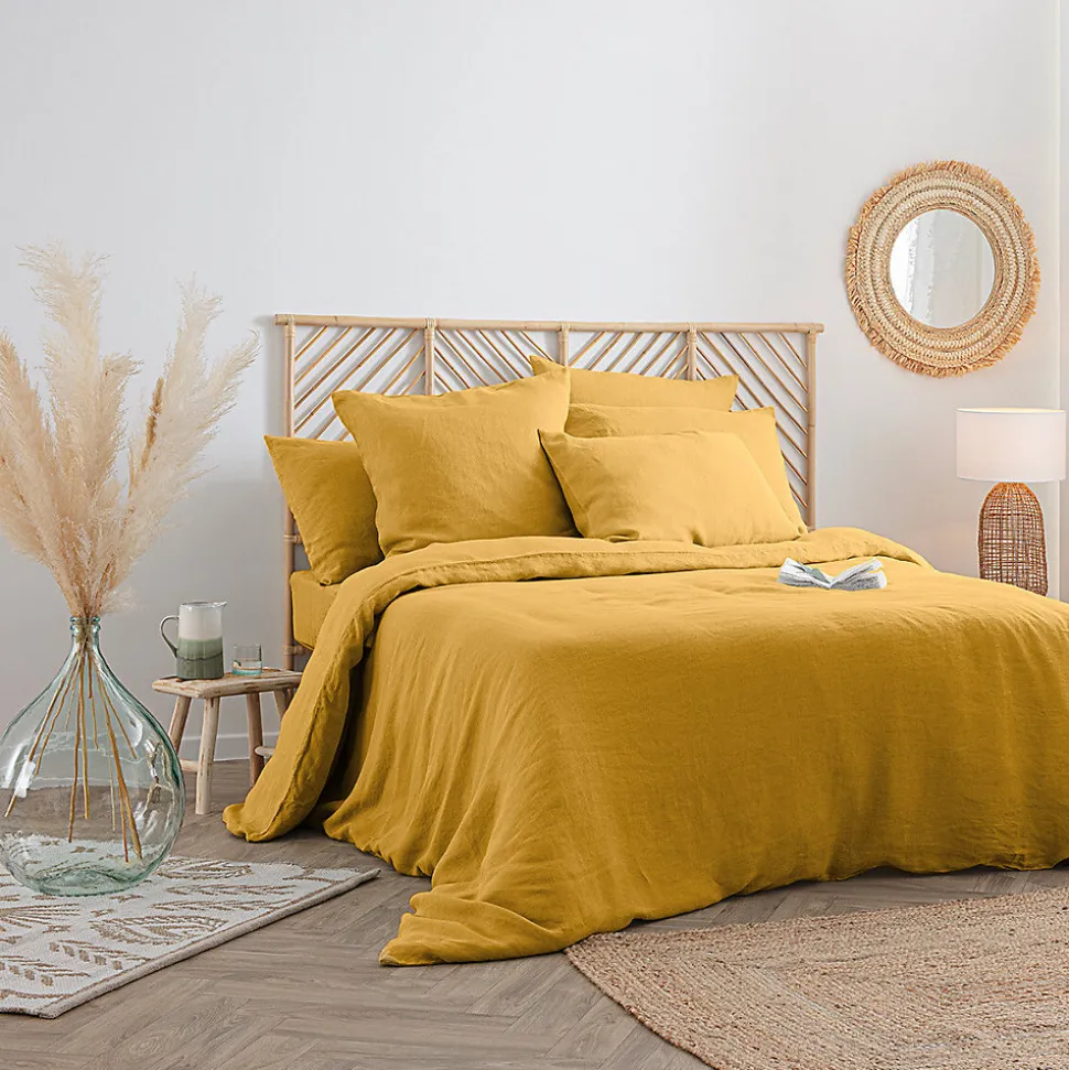 Housse de couette Linah - jaune ocre - lin lavé 260x240 cm - Atmosphera
