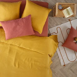 Housse de couette Linah - jaune ocre - lin lavé 260x240 cm - Atmosphera