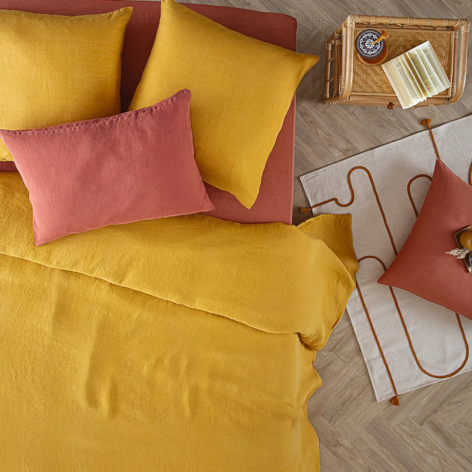 Housse de couette Linah - jaune ocre - lin lavé 260x240 cm - Atmosphera