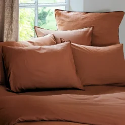 Housse de couette PALACE pur coton lavé 260x240 cm uni marron terre cuite