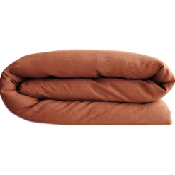 Housse de couette PALACE pur coton lavé 260x240 cm uni marron terre cuite