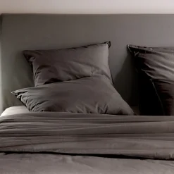 Housse de couette PALACE pur coton lavé 140x200 cm uni marron café