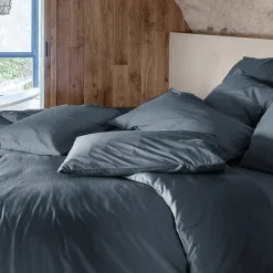 Housse de couette PALACE pur coton lavé 260x240 cm uni noir granit