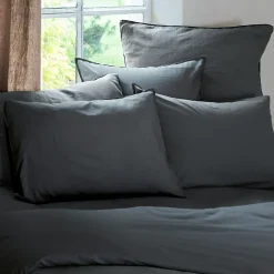 Housse de couette PALACE pur coton lavé 260x240 cm uni noir granit