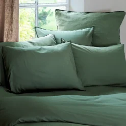 Housse de couette PALACE pur coton lavé 240x220 cm uni vert cedre