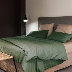 Housse de couette PALACE pur coton lavé 240x220 cm uni vert cedre