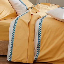 Housse de couette percale avec galon (140x200 cm - Jaune)