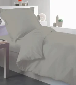 Housse de couette percale 140 x 200 cm unie (140x200 cm - Taupe)