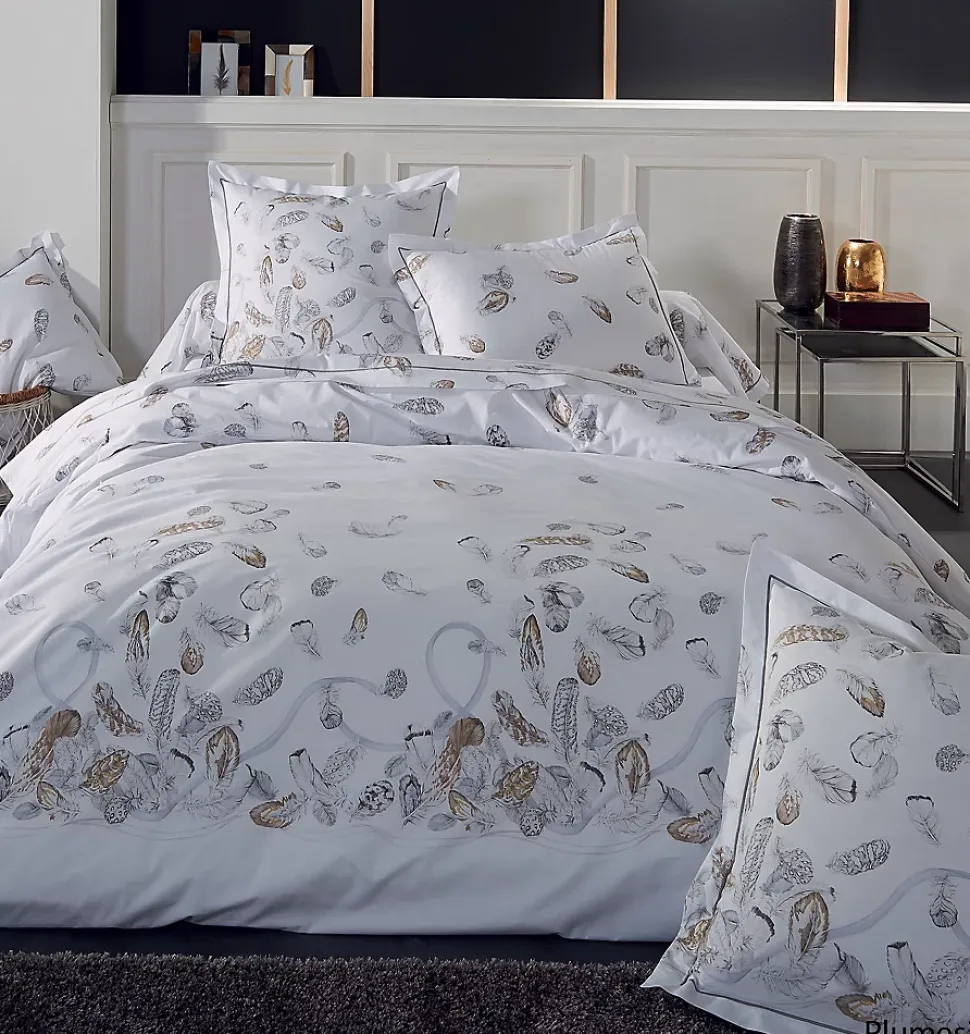 Housse de couette plumes à imprimés plumes (260x240 cm - Blanc)