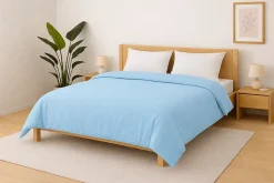 Housse de couette Polycoton Bleu ciel - 2 personnes 220 x 240 - Toutes saisons - MORTREUX