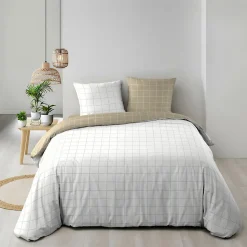 Housse de couette réversible 240 x 220 cm + 2 taies CADRIA 100% coton 57 fils