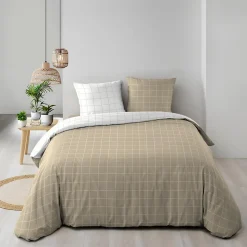 Housse de couette réversible 240 x 220 cm + 2 taies CADRIA 100% coton 57 fils