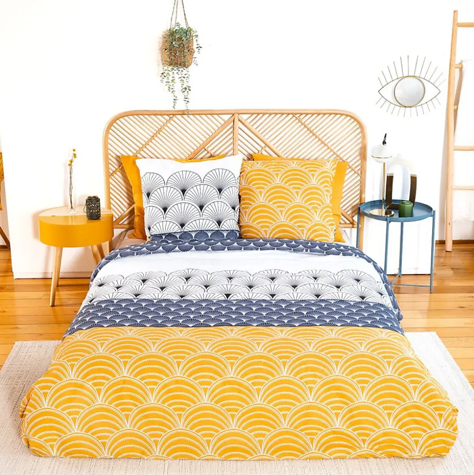 Housse de couette réversible 200x200 KERITA + 2 taies 100% coton adouci 57 fils/cm2