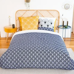 Housse de couette réversible 200x200 KERITA + 2 taies 100% coton adouci 57 fils/cm2