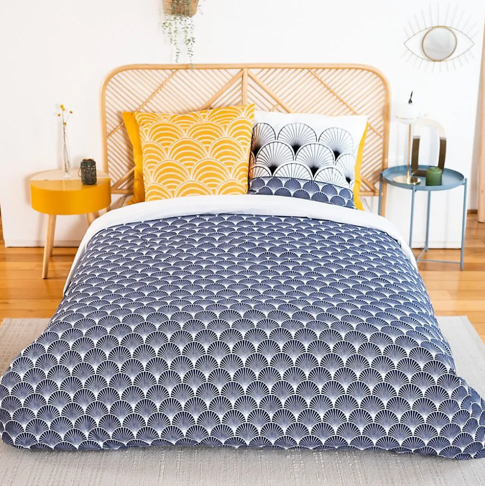 Housse de couette réversible 200x200 KERITA + 2 taies 100% coton adouci 57 fils/cm2