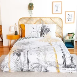 Housse de couette réversible 240x220 SOLI + 2 taies 100% coton adouci 57 fils/cm2