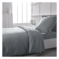 Housse de couette TODAY Essential - 140 x 200 cm - 1 personne - 100% Coton uni - Acier