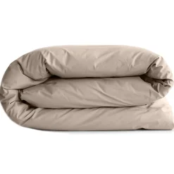 Housse de couette uni 260x240 cm percale de coton MANOIR beige Lin