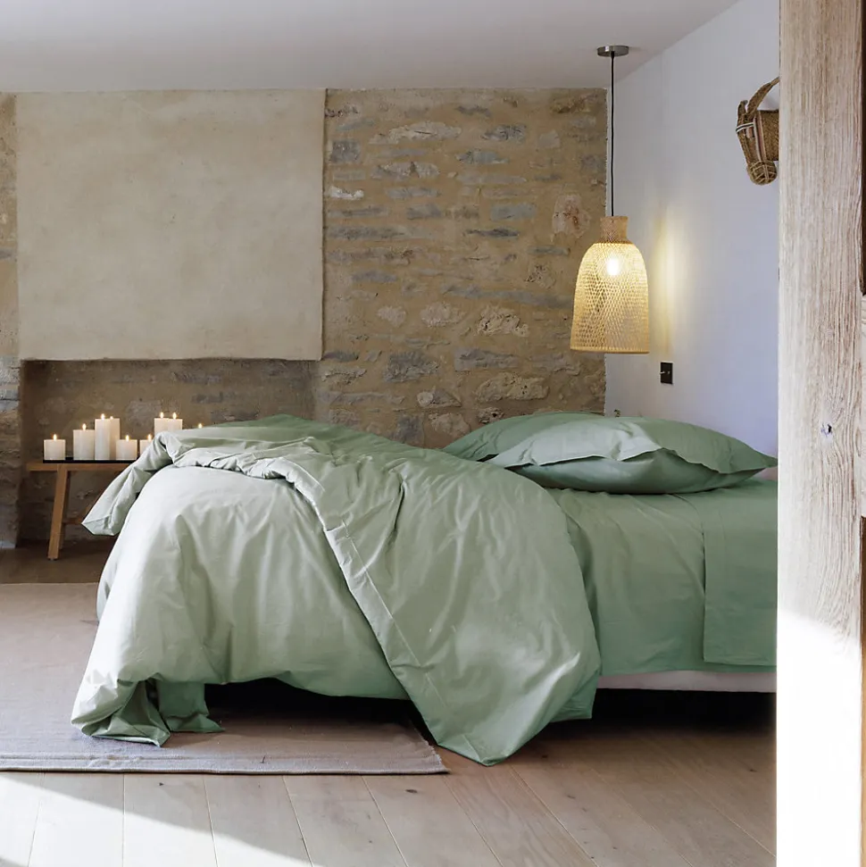 Housse de couette uni 280x240 cm percale de coton MANOIR vert Lichen