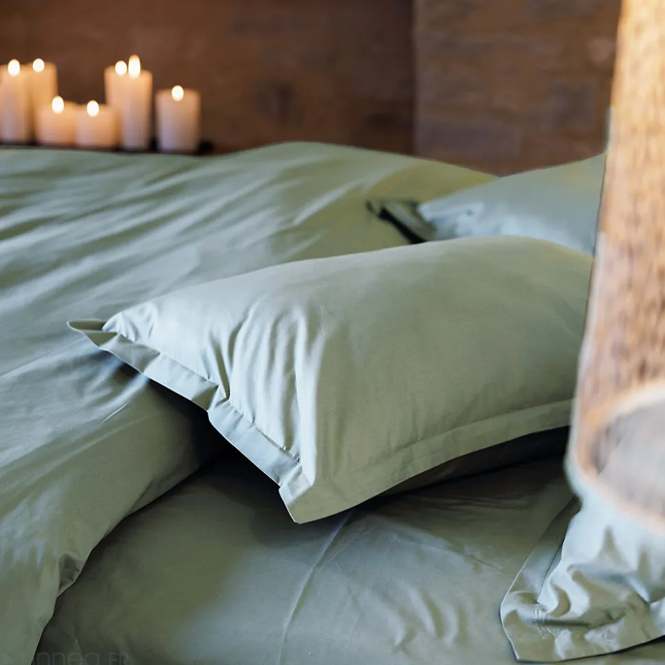 Housse de couette uni 280x240 cm percale de coton MANOIR vert Lichen