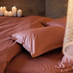 Housse de couette uni 280x240 cm percale de coton MANOIR rose Pêche