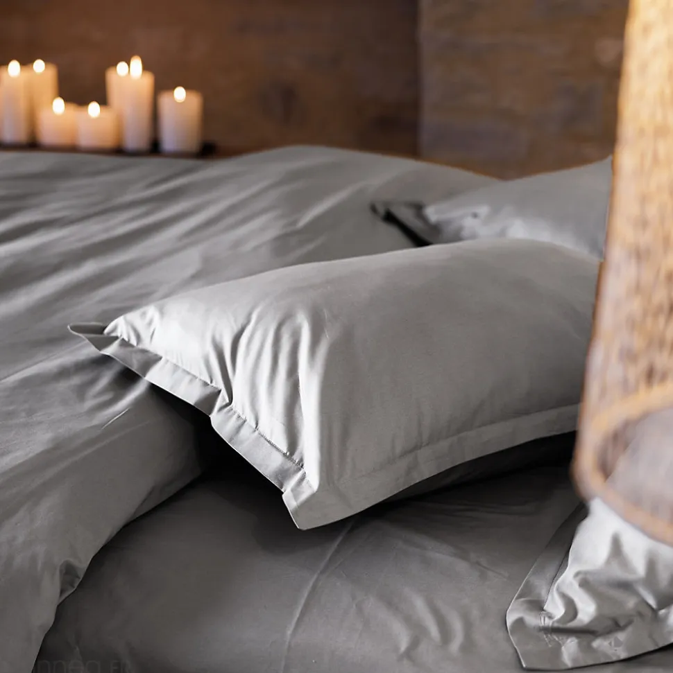 Housse de couette uni 200x200 cm percale de coton MANOIR gris Acier