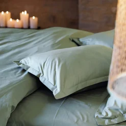Housse de couette uni 240x220 cm percale de coton MANOIR vert Lichen