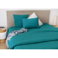 Housse de couette unie en coton Lavé (140x200 cm - Bleu)