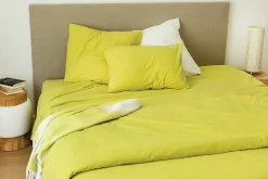 Housse de couette unie en coton Lavé (280x240 cm - Jaune soleil)