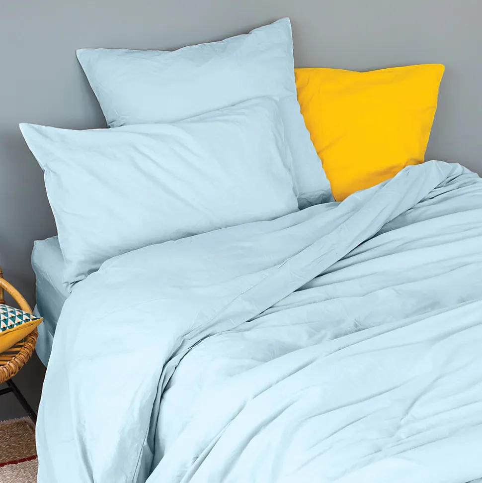 Housse de couette unie en coton Lavé (200x200 cm - Turquoise)