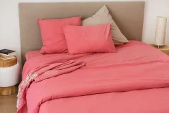 Housse de couette unie en coton Lavé (140x200 cm - Rose)