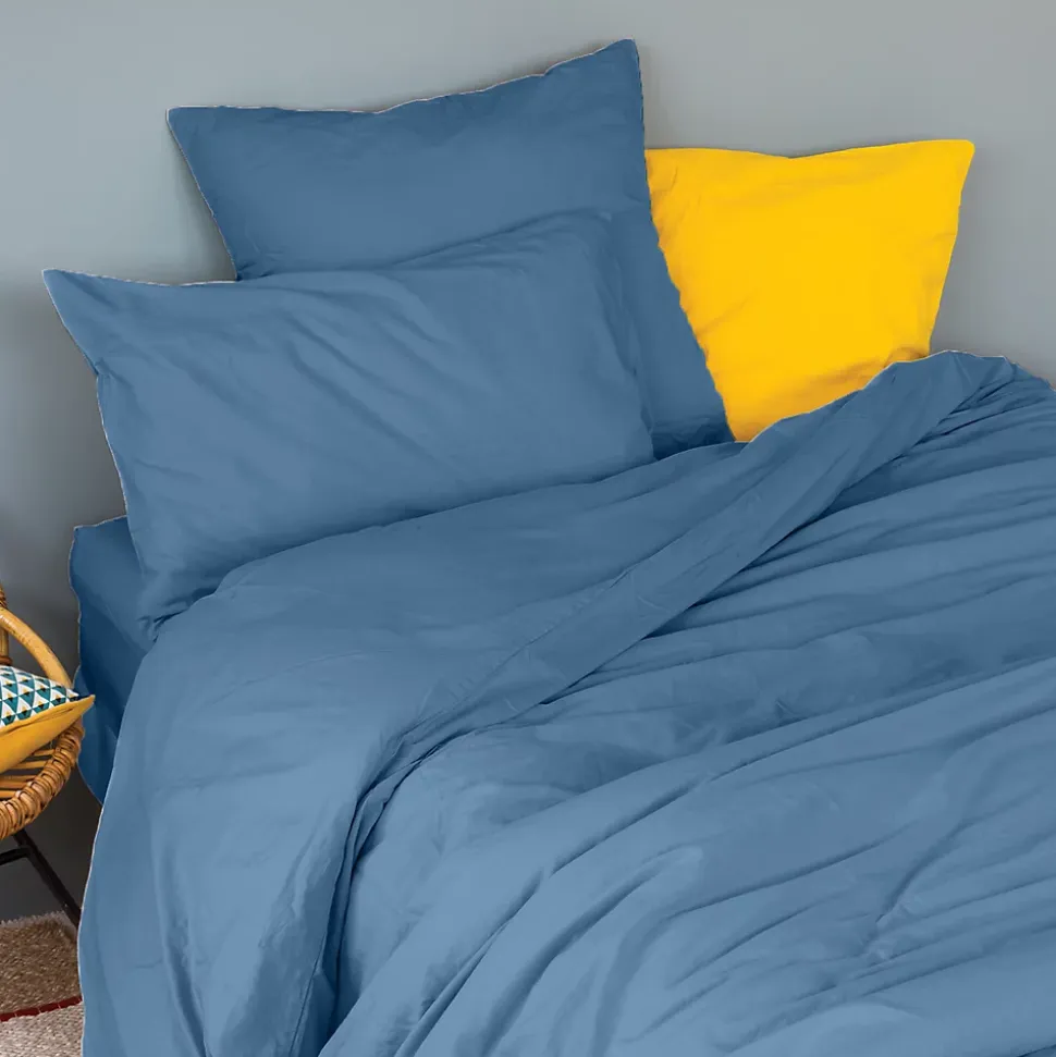 Housse de couette unie en coton Lavé (240x220 cm - Bleu Foncé)