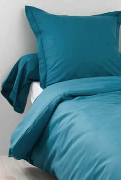Housse de Couette Unie en 100 % Coton (240x220 cm - Bleu Paon)