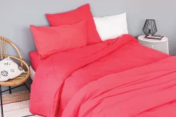 Housse de couette unie en coton Lavé (200x200 cm - Rouge)