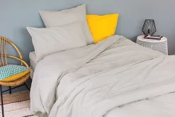 Housse de couette unie en coton Lavé (140x200 cm - Gris Galet)