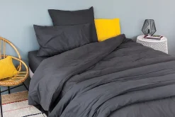 Housse de couette unie en coton Lavé (140x200 cm - Gris anthracite)