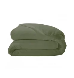 Housse de couette unie en percale de coton (260x240 cm - Vert Olive)
