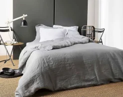 Housse de Couette Unie en Lin (260x240 cm - Gris clair)