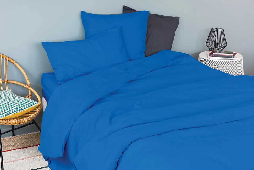 Housse de couette unie en coton Lavé (280x240 cm - Bleu Encre)