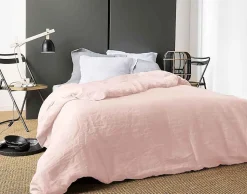 Housse de Couette Unie en Lin (140x200 cm - Rose poudré)