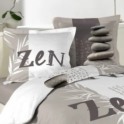Housse de couette 240x220 + 2 taies Galets Zen coton 42 fils
