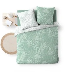 Housse de couette 260x240 + 2 taies CASSIA sauge 100% coton