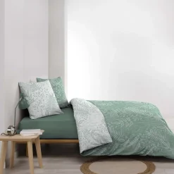 Housse de couette 260x240 + 2 taies CASSIA sauge 100% coton