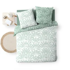 Housse de couette 240x220 + 2 taies MALIA sauge 100% coton