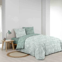 Housse de couette 240x220 + 2 taies MALIA sauge 100% coton