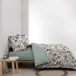 Housse de couette 240x220 + 2 taies imprimées feuillages