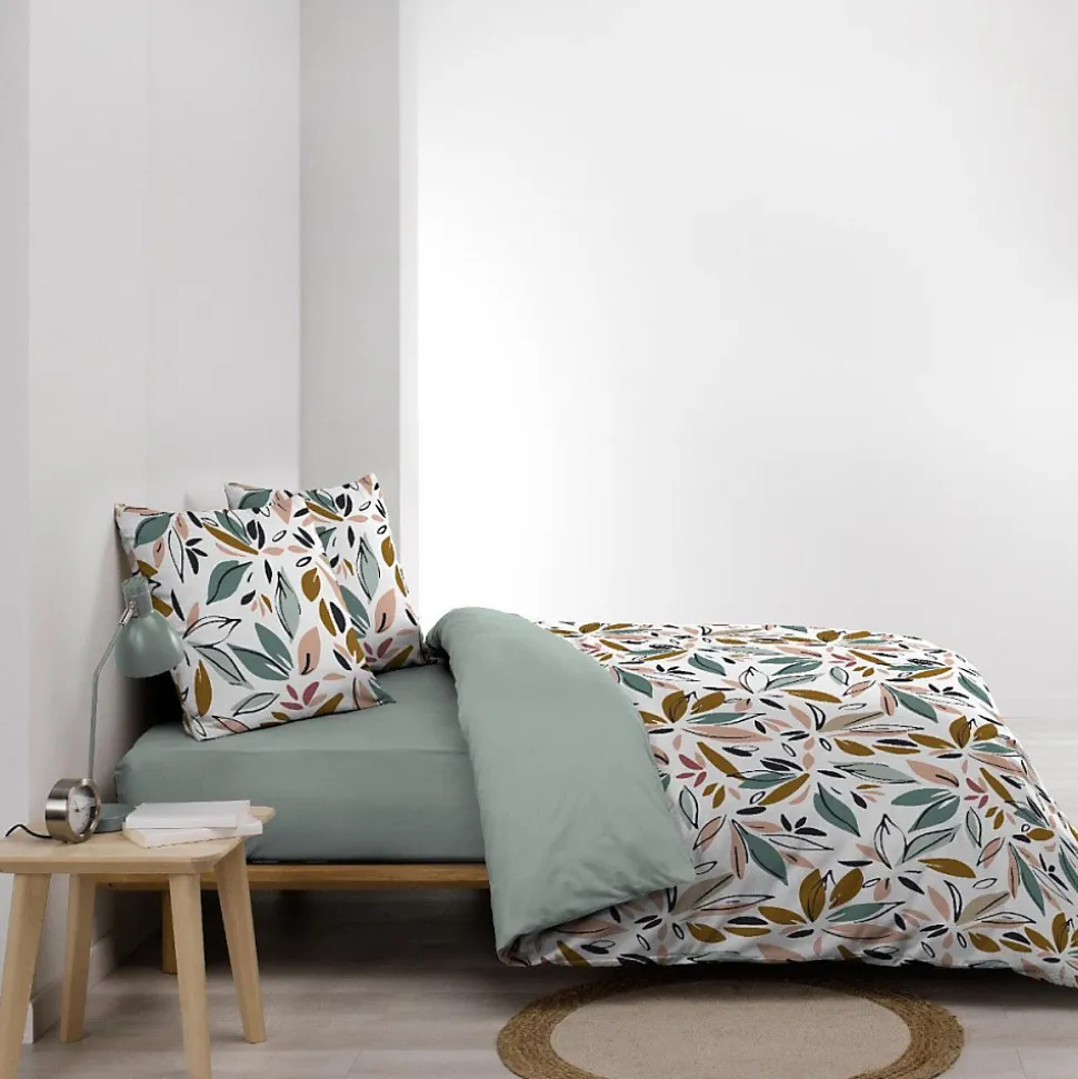 Housse de couette 240x220 + 2 taies imprimées feuillages