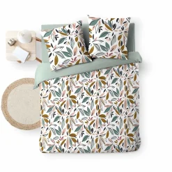 Housse de couette 240x220 + 2 taies imprimées feuillages
